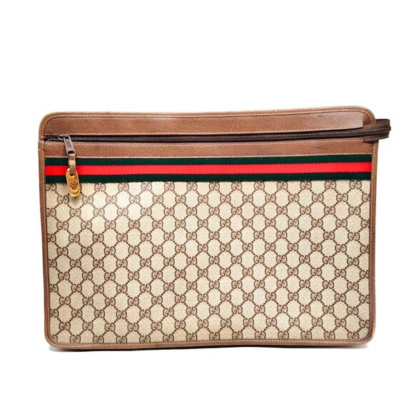Vintage Gucci Clutch Bag Sherry Line Brown PVC 3653535 - Picture 1 of 9